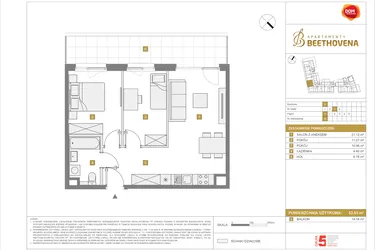 Rzut - Mieszkanie na sprzedaż 3 pokoje o powierzchni 53,63 m² - numer A48 w Apartamenty Beethovena
