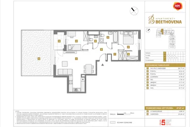 Rzut - Mieszkanie na sprzedaż 3 pokoje o powierzchni 67,57 m² - numer B4 w Apartamenty Beethovena
