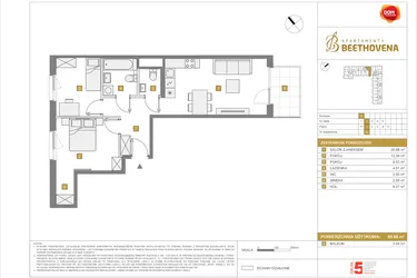 Rzut - Mieszkanie na sprzedaż 3 pokoje o powierzchni 59,68 m² - numer B32 w Apartamenty Beethovena
