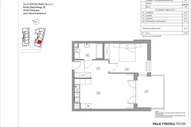 Rzut - Mieszkanie na sprzedaż 2 pokoje o powierzchni 50,57 m² - numer B.26 w Villa Verona Mielno