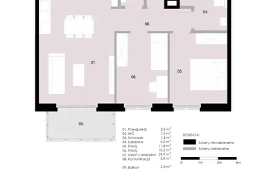 Rzut - Mieszkanie na sprzedaż 3 pokoje o powierzchni 63,54 m² - numer M1.02 w Wola Vert