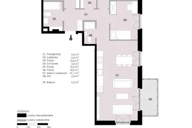 Rzut - Mieszkanie na sprzedaż 4 pokoje o powierzchni 86,04 m² - numer M1.06 w Wola Vert