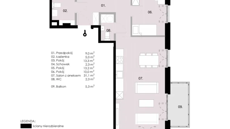 Rzut - Mieszkanie na sprzedaż 4 pokoje o powierzchni 86,04 m² - numer M1.06 w Wola Vert