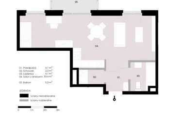 Rzut - Mieszkanie na sprzedaż 1 pokój o powierzchni 43,79 m² - numer M1.05 w Wola Vert