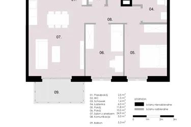 Rzut - Mieszkanie na sprzedaż 3 pokoje o powierzchni 63,54 m² - numer M2.02 w Wola Vert