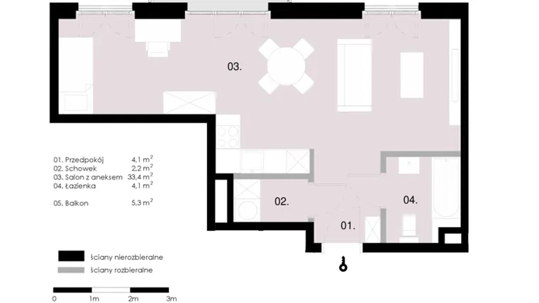 Rzut - Mieszkanie na sprzedaż 1 pokój o powierzchni 43,79 m² - numer M2.05 w Wola Vert