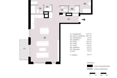 Rzut - Mieszkanie na sprzedaż 4 pokoje o powierzchni 106,67 m² - numer M3.04 w Wola Vert