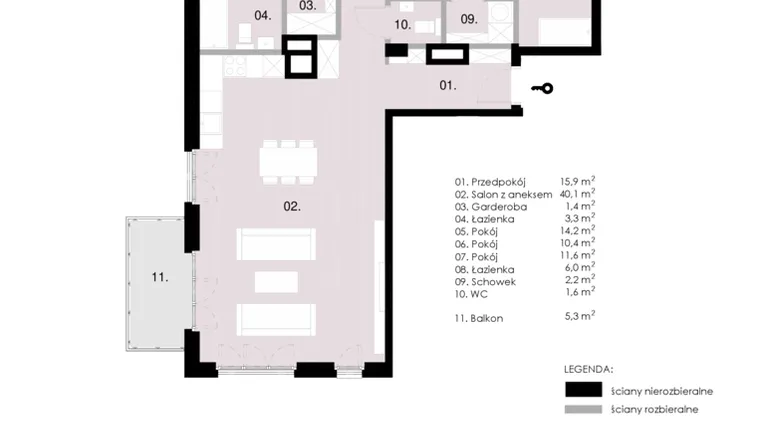 Rzut - Mieszkanie na sprzedaż 4 pokoje o powierzchni 106,67 m² - numer M3.04 w Wola Vert