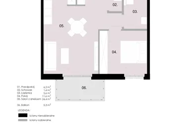 Rzut - Mieszkanie na sprzedaż 2 pokoje o powierzchni 49,31 m² - numer M3.03 w Wola Vert