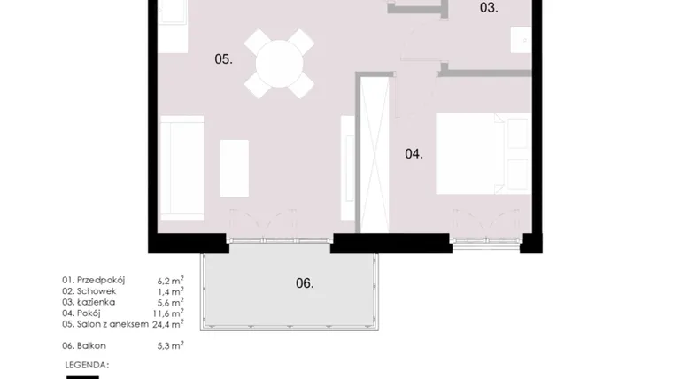 Rzut - Mieszkanie na sprzedaż 2 pokoje o powierzchni 49,31 m² - numer M3.03 w Wola Vert