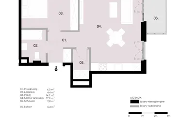 Rzut - Mieszkanie na sprzedaż 2 pokoje o powierzchni 55,32 m² - numer M2.06 w Wola Vert