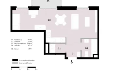 Rzut - Mieszkanie na sprzedaż 1 pokój o powierzchni 43,79 m² - numer M3.05 w Wola Vert