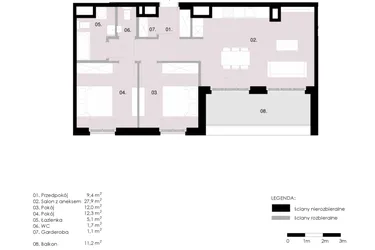 Rzut - Mieszkanie na sprzedaż 3 pokoje o powierzchni 69,57 m² - numer M7.02 w Wola Vert