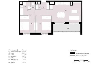 Rzut - Mieszkanie na sprzedaż 3 pokoje o powierzchni 69,8 m² - numer M8.02 w Wola Vert