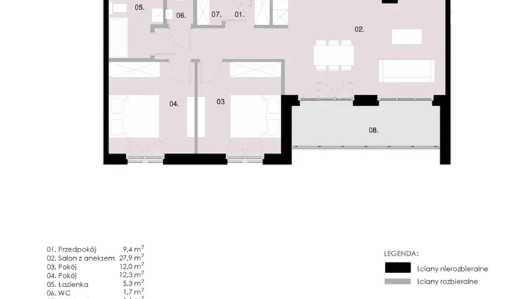 Rzut - Mieszkanie na sprzedaż 3 pokoje o powierzchni 69,8 m² - numer M8.02 w Wola Vert