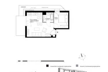 Rzut - Mieszkanie na sprzedaż 2 pokoje o powierzchni 40,82 m² - numer U1.1.5 w Nadmorski Dwór bud. U i W