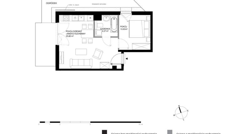Rzut - Mieszkanie na sprzedaż 2 pokoje o powierzchni 40,82 m² - numer U1.1.5 w Nadmorski Dwór bud. U i W