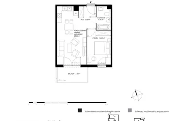 Rzut - Mieszkanie na sprzedaż 2 pokoje o powierzchni 50,35 m² - numer U1.3.3 w Nadmorski Dwór bud. U i W
