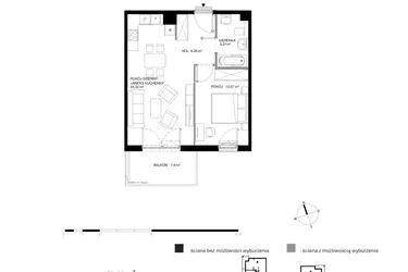 Rzut - Mieszkanie na sprzedaż 2 pokoje o powierzchni 50,36 m² - numer U1.4.3 w Nadmorski Dwór bud. U i W