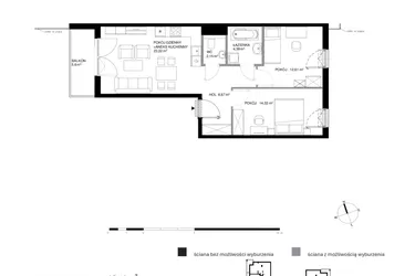 Rzut - Mieszkanie na sprzedaż 3 pokoje o powierzchni 65,46 m² - numer W1.4.1 w Nadmorski Dwór bud. U i W