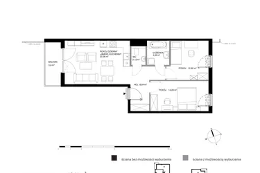 Rzut - Mieszkanie na sprzedaż 3 pokoje o powierzchni 65,39 m² - numer W1.3.1 w Nadmorski Dwór bud. U i W