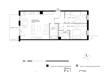 Rzut - Mieszkanie na sprzedaż 3 pokoje o powierzchni 84,01 m² - numer W2.2.1 w Nadmorski Dwór bud. U i W
