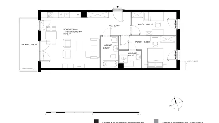 Rzut - Mieszkanie na sprzedaż 3 pokoje o powierzchni 84,01 m² - numer W2.2.1 w Nadmorski Dwór bud. U i W