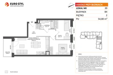Rzut - Mieszkanie na sprzedaż 3 pokoje o powierzchni 54,64 m² - numer B4.39 w Osiedle Przy Błoniach 3 etap III
