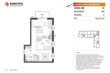 Rzut - Mieszkanie na sprzedaż 3 pokoje o powierzchni 55,3 m² - numer B4.38 w Osiedle Przy Błoniach 3 etap III