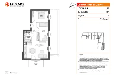 Rzut - Mieszkanie na sprzedaż 3 pokoje o powierzchni 51,8 m² - numer B4.56 w Osiedle Przy Błoniach 3 etap III