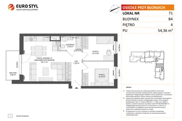 Rzut - Mieszkanie na sprzedaż 3 pokoje o powierzchni 54,36 m² - numer B4.71 w Osiedle Przy Błoniach 3 etap III
