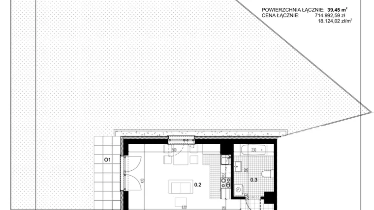 Rzut - Mieszkanie na sprzedaż 1 pokój o powierzchni 37,28 m² - numer C1.1 w Centralna 51C