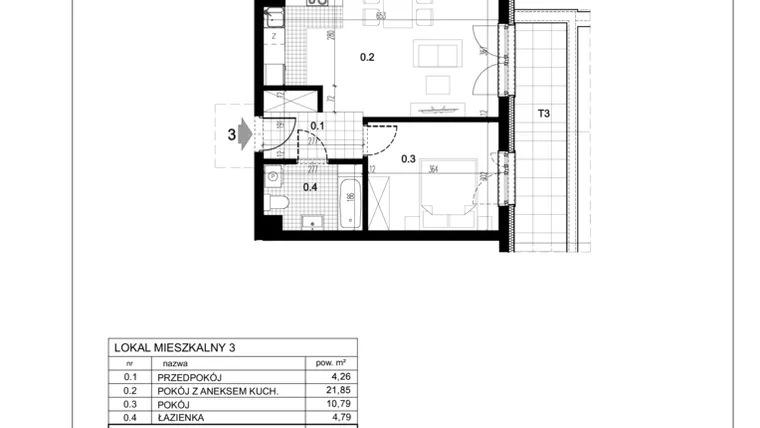 Rzut - Mieszkanie na sprzedaż 2 pokoje o powierzchni 43,68 m² - numer C1.3 w Centralna 51C