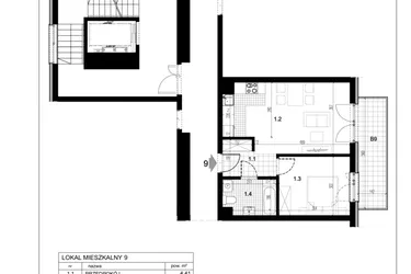 Rzut - Mieszkanie na sprzedaż 2 pokoje o powierzchni 41,69 m² - numer C1.9 w Centralna 51C