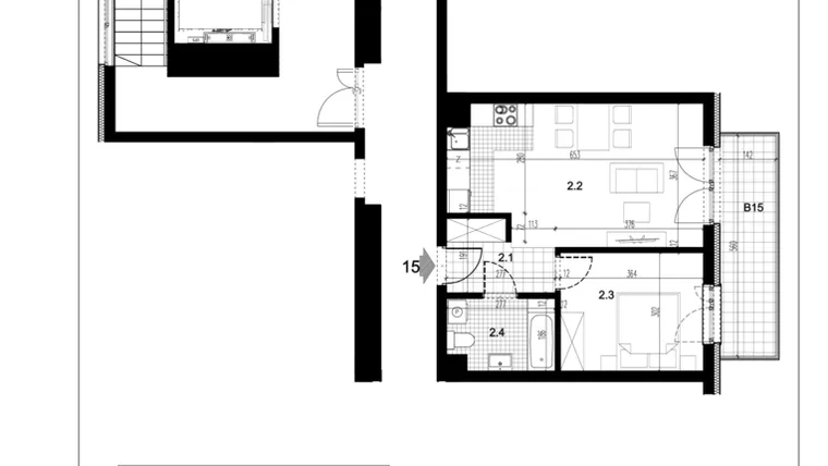 Rzut - Mieszkanie na sprzedaż 2 pokoje o powierzchni 41,69 m² - numer C1.15 w Centralna 51C