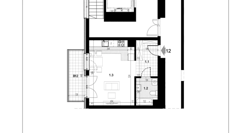 Rzut - Mieszkanie na sprzedaż 1 pokój o powierzchni 33,71 m² - numer C1.12 w Centralna 51C