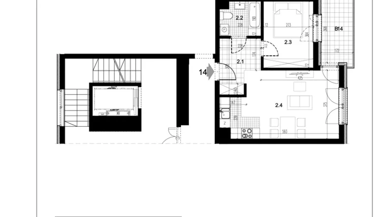 Rzut - Mieszkanie na sprzedaż 2 pokoje o powierzchni 41,13 m² - numer C1.14 w Centralna 51C