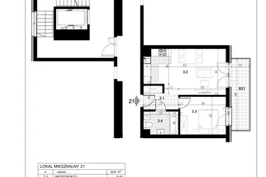 Rzut - Mieszkanie na sprzedaż 2 pokoje o powierzchni 41,69 m² - numer C1.21 w Centralna 51C