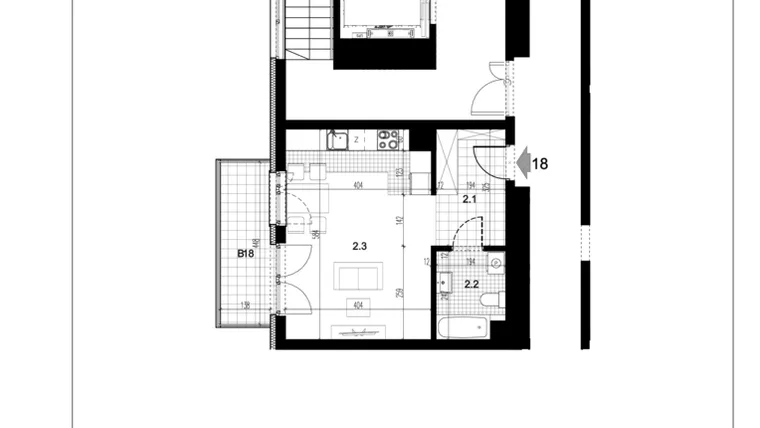 Rzut - Mieszkanie na sprzedaż 1 pokój o powierzchni 33,71 m² - numer C1.18 w Centralna 51C