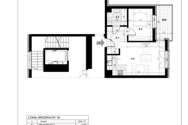 Rzut - Mieszkanie na sprzedaż 2 pokoje o powierzchni 41,13 m² - numer C1.26 w Centralna 51C