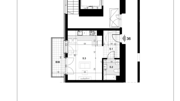 Rzut - Mieszkanie na sprzedaż 1 pokój o powierzchni 33,71 m² - numer C1.36 w Centralna 51C