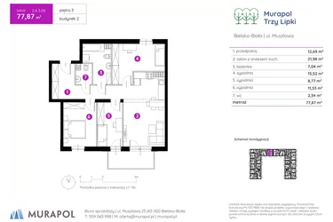 Rzut - Mieszkanie na sprzedaż 4 pokoje o powierzchni 78,03 m² - numer 2.A.3.08 w Murapol Trzy Lipki etap II
