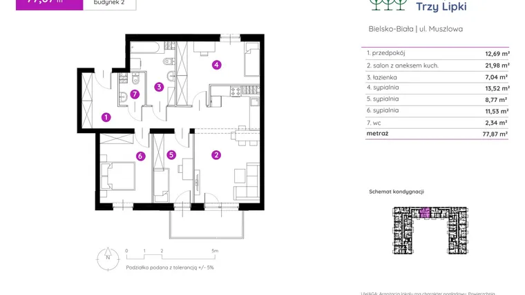 Rzut - Mieszkanie na sprzedaż 4 pokoje o powierzchni 78,03 m² - numer 2.A.3.08 w Murapol Trzy Lipki etap II