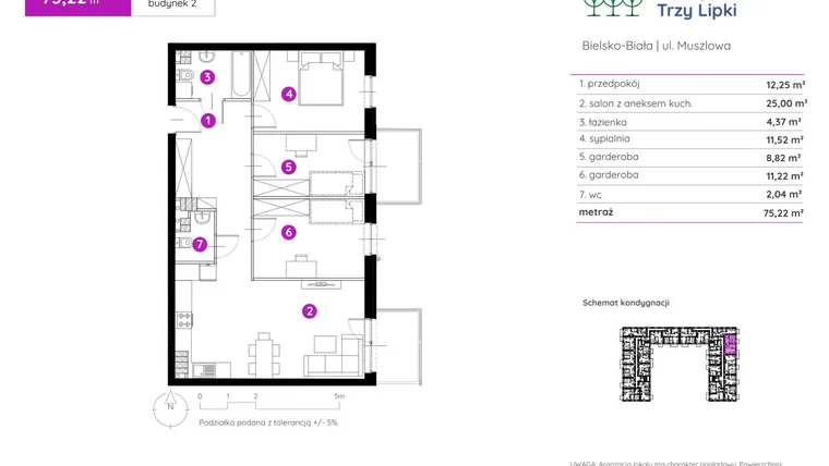 Rzut - Mieszkanie na sprzedaż 2 pokoje o powierzchni 75,68 m² - numer 2.B.3.02 w Murapol Trzy Lipki etap II