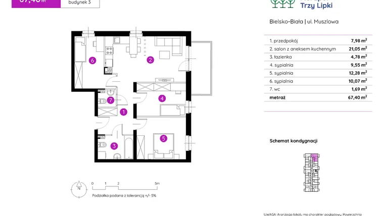 Rzut - Mieszkanie na sprzedaż 4 pokoje o powierzchni 67,82 m² - numer 3.A.1.09 w Murapol Trzy Lipki etap II