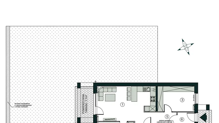 Rzut - Mieszkanie na sprzedaż 3 pokoje o powierzchni 59,84 m² - numer N1 w Aleja Wiśniowa Pogórze