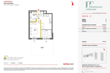 Rzut - Mieszkanie na sprzedaż 2 pokoje o powierzchni 39,49 m² - numer 21 w Miasteczko Julianów