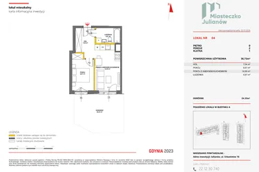 Rzut - Mieszkanie na sprzedaż 2 pokoje o powierzchni 36,52 m² - numer 4 w Miasteczko Julianów