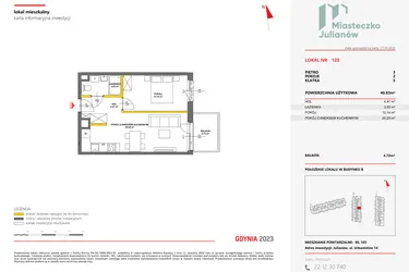 Rzut - Mieszkanie na sprzedaż 2 pokoje o powierzchni 40,57 m² - numer 120 w Miasteczko Julianów