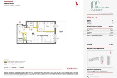 Rzut - Mieszkanie na sprzedaż 2 pokoje o powierzchni 45,94 m² - numer 66 w Miasteczko Julianów